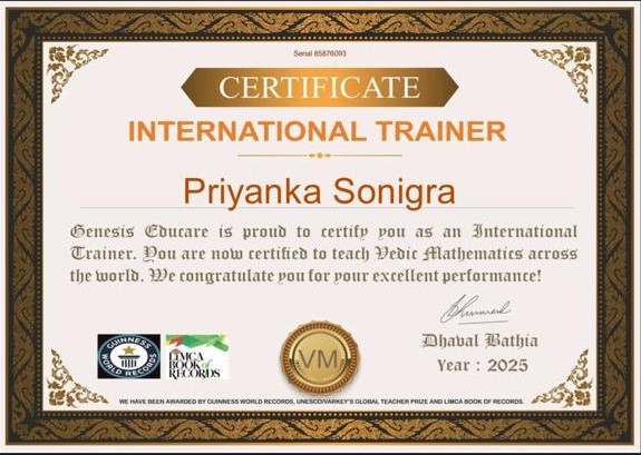 Vedic Maths teaching certificate